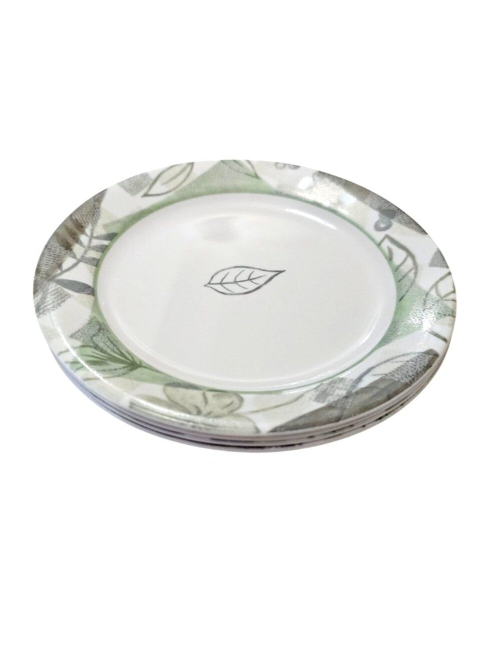 4 Corelle Textured Leaves Salad Dessert Plates 7" casual dining green gray leave - Picture 4 of 6